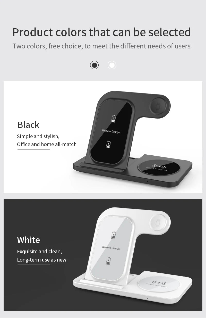 Chargeur 3-en-1 Sans Fil – Station rapide pliable pour iPhone, Apple Watch & AirPods !