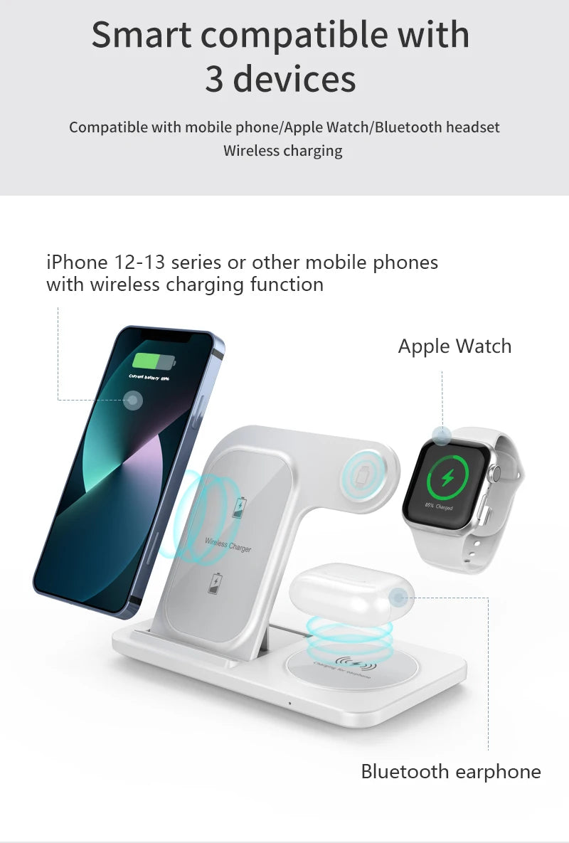 Chargeur 3-en-1 Sans Fil – Station rapide pliable pour iPhone, Apple Watch & AirPods !