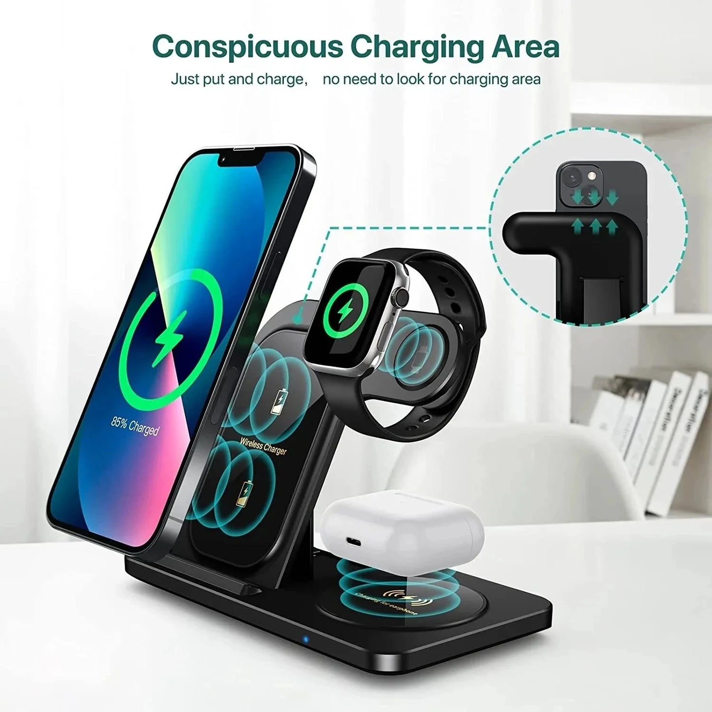 Chargeur 3-en-1 Sans Fil – Station rapide pliable pour iPhone, Apple Watch & AirPods !
