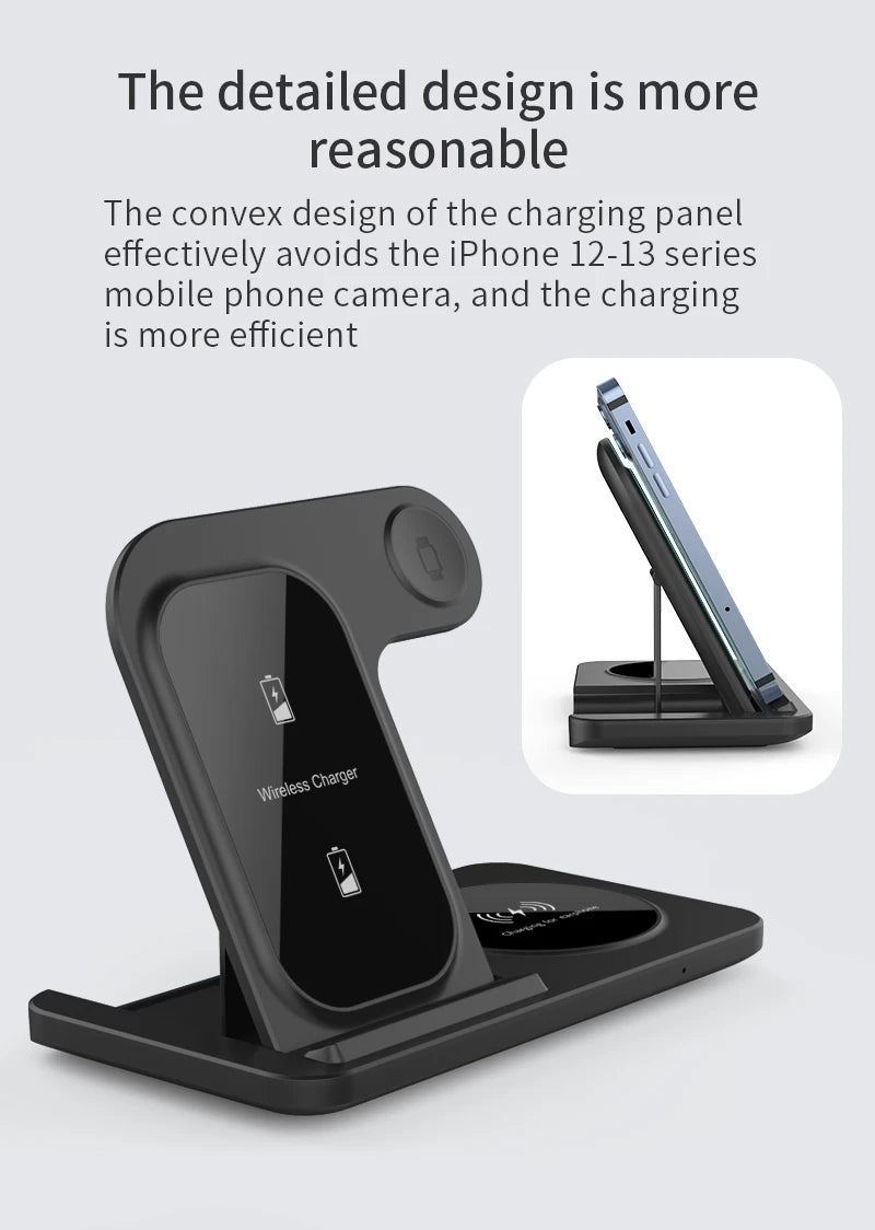 Chargeur 3-en-1 Sans Fil – Station rapide pliable pour iPhone, Apple Watch & AirPods !