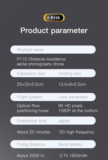 Xiaomi MIJIA P11 Max Drone 8K HD 5G GPS Professional Aerial Photography Dual Camera Obstacle Avoidanc Brushless Quadrotor 10000M